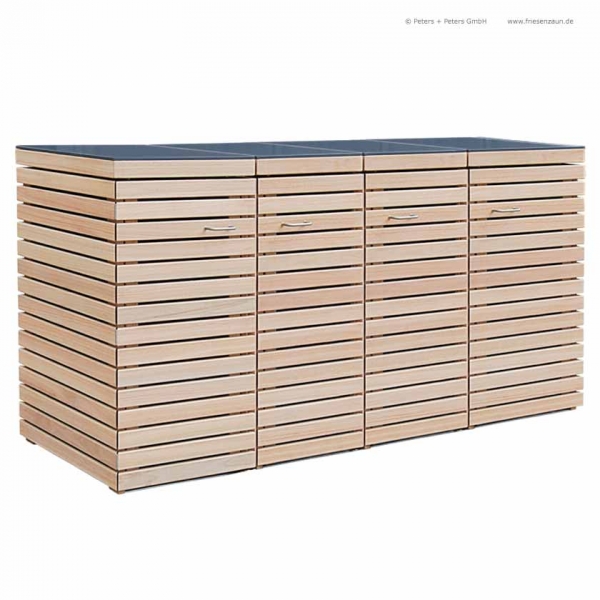 4er Mülltonnenbox CUBUS 120 Liter - FSC Hartholz Natur