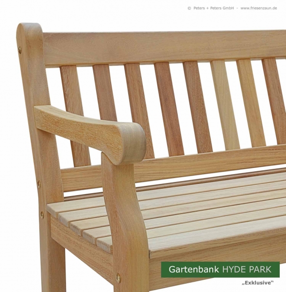 Klassische Holzgartenbank im englischem Hyde Park Stil - Wertvolles Hartholz