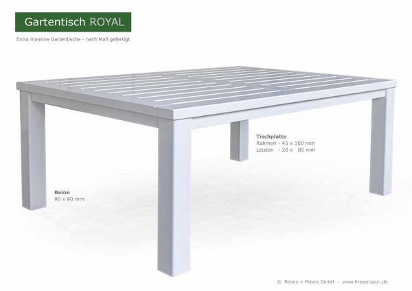 Gartentisch ROYAL - ODUM-IROKO Hartholz - weiss, grün, anthrazit oder RAL lackiert