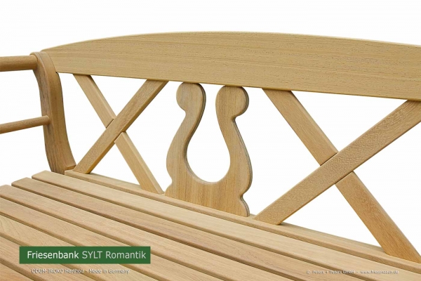 Friesenbank SYLT Romantik mit romantischer Lyra aus  schichtverleimten ODUM-IROKO Hartholz