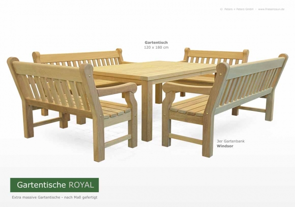 2er und 3er Gartenbank WINDSOR Natur mit Gartentisch ROYAL 120 x 180 cm