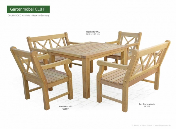 Massive Terrassenmöbel CLIFF mit Holzgartentisch ROYAL - 100 x 120 cm