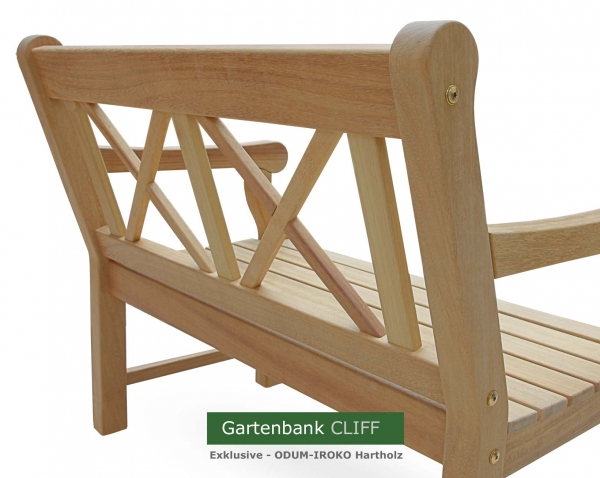 Ansicht von hinten - Gartenbank CLIFF aus ODUM-IROKO Hartholz - Ausführung Natur
