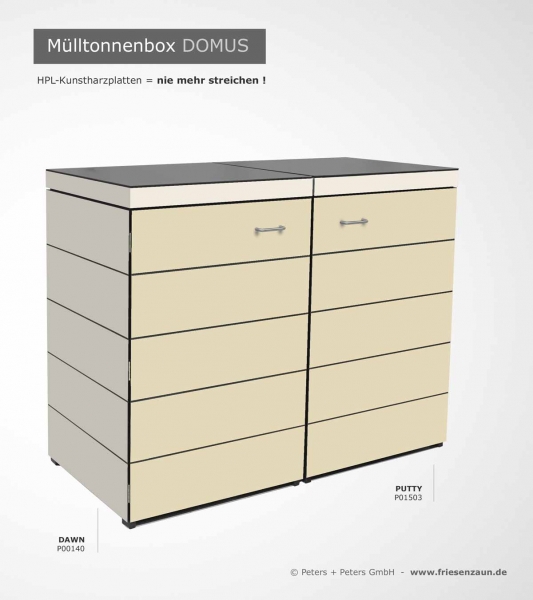 2 x 120 Liter Mülltonnenverkleidung Müllbox DOMUS - Gravur large - HPL zweifarbig