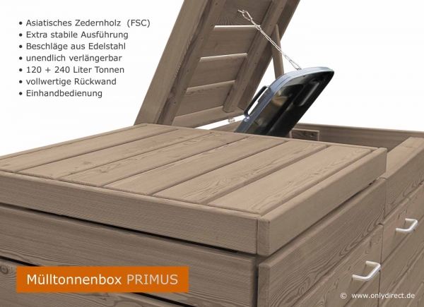 2 x 120 Liter Mülltonnenbox PRIMUS - Detailansicht Deckel