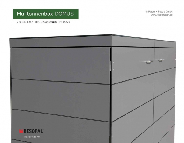 2 x 240 Liter Mülltonnenverkleidung DOMUS aus wartungsfreiem HPL - Dekor Storm (Resoplan P10542)