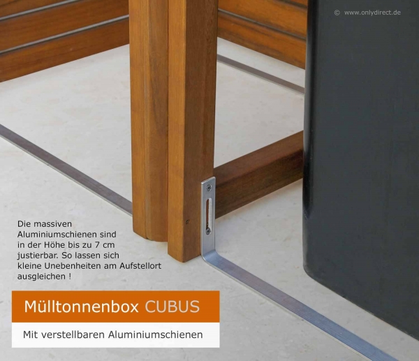 Durch die massive Aluminiumschiene sind kleine Unebenheiten im Boden ausgleichbar !