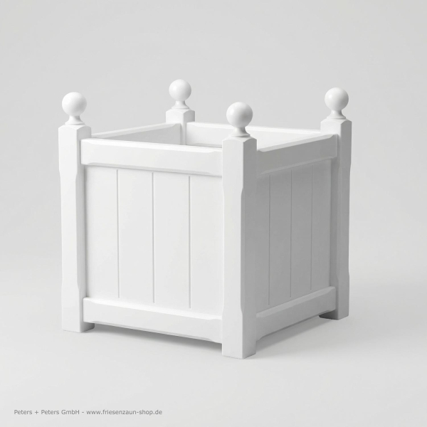 Sylter Pflanzkübel mit Kugeln - astfreies Hartholz weiß lackiert