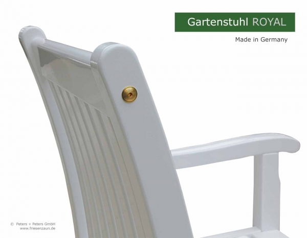 Seitenansicht Gartensessel ROYAL weiß mit V2A-Edelstahl