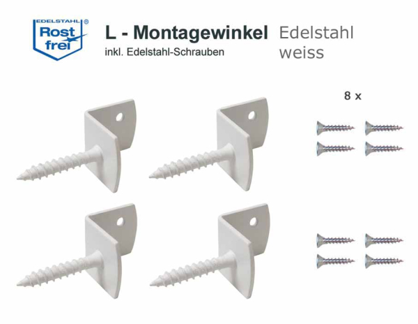 Montagewinkel L-Form aus rostfreiem Edelstahl - weiss