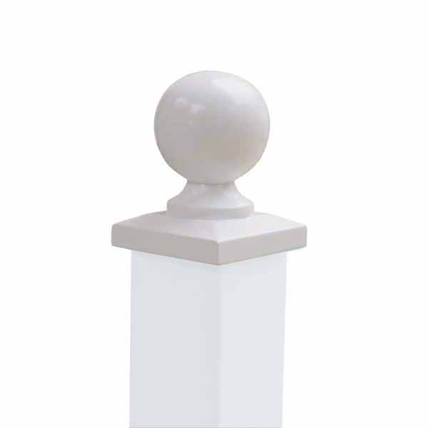 Kugel-mit-Fuss-Pfostenabdeckung-Hartholz-weiss
