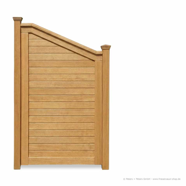 Wandelement DARSS - Massives Wandelement aus ODUM-IROKO Hartholz - 90 x 182,5 / 147,5 cm - Ausführung Natur - mit Satteldach