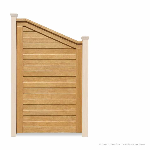 Wandelement DARSS -  90 x 182,5 / 147,5 cm mit Stufe- Ausführung Natur - mit Satteldach - Pfosten nicht im Preis enthalten