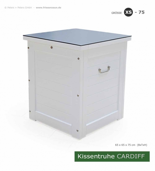 Weiße Kissentruhe CARDIFF Größe XS - Höhe 75 cm - HPL-Abdeckplatte anthrazit