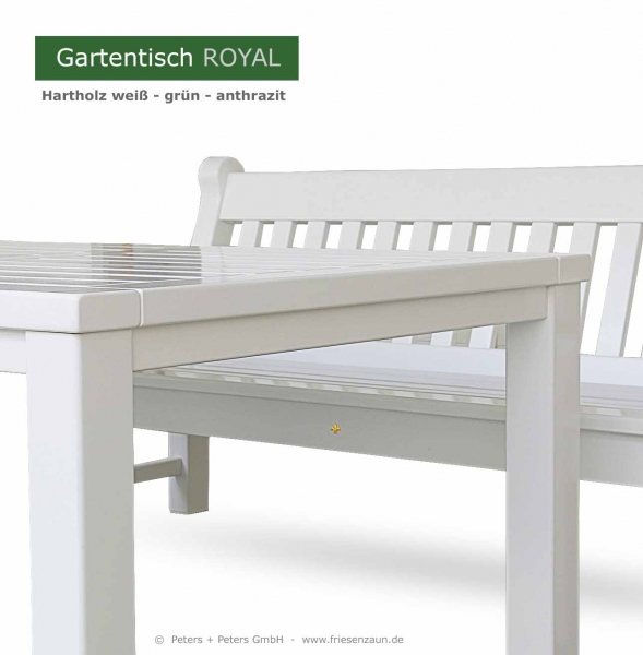 3er Gartenbank WINDSOR weiß mit Gartentisch ROYAL - Anfertigung nach Maß.
