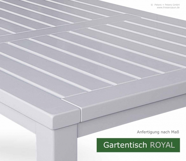 Weißer Holzgartentisch ROYAL - Anfertigung nach Maß bis zu 160 cm Breite und 240 cm Länge