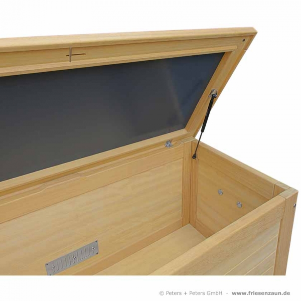 Kissentruhe Holztruhe Garten mit Lüftungsgitter aus Edelstahl - verschließbar