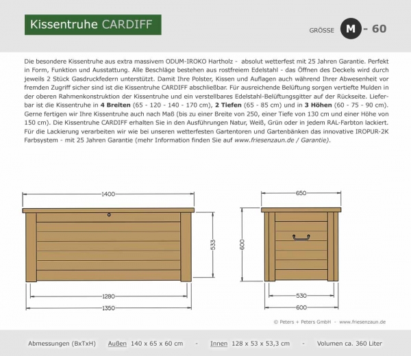 Kissentruhe CARDIFF - Größe M60 - Abmessungen