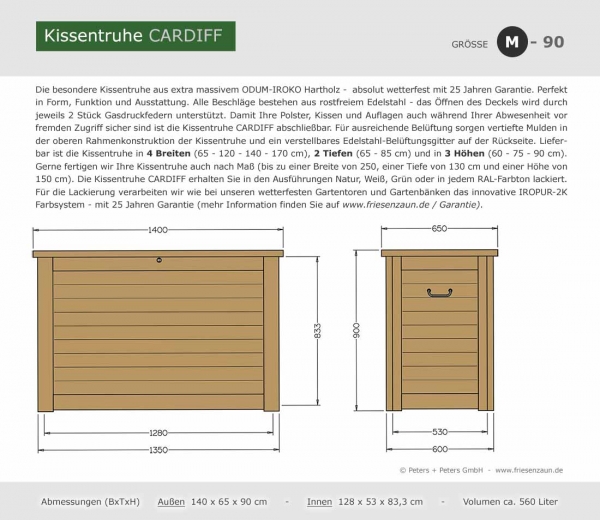 Kissentruhe CARDIFF - Größe M90 - Abmessungen