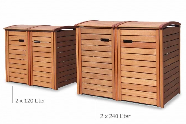 Größenvergleich 2er Mülltonnenboxen 120 Liter / 240 Liter geölt